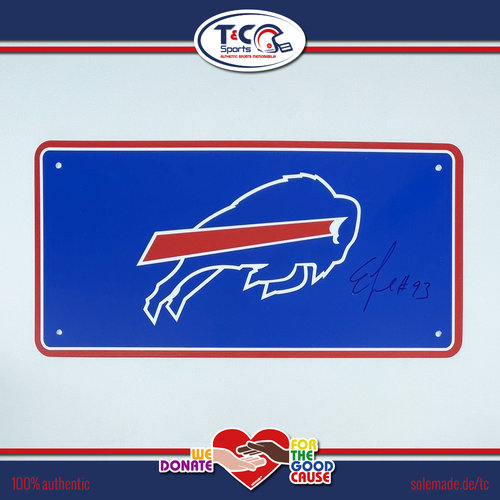 Efe Obada signed blue Bills license plate