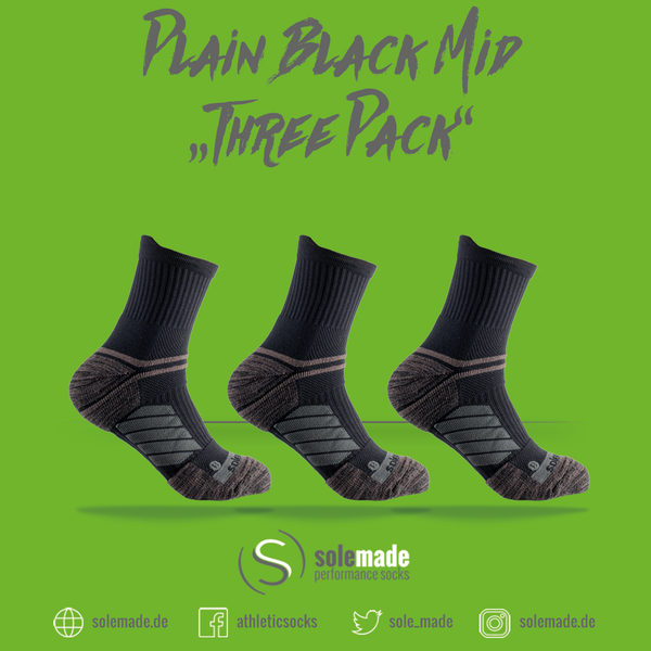 Plain Black | Three Pack | Mid | Adult
