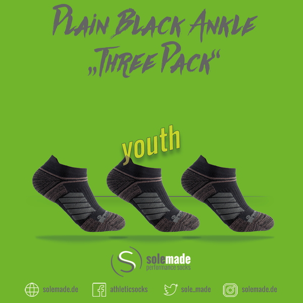 Plain Black | Three Pack | Ankle | Youth