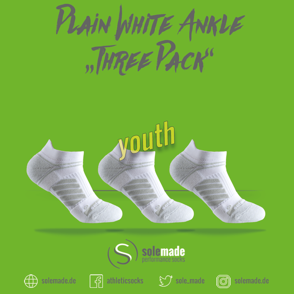 Plain White | Three Pack | Ankle | Youth
