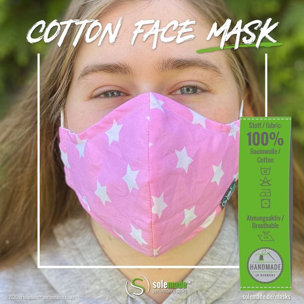 Cotton Face Mask | light pink with white star pattern