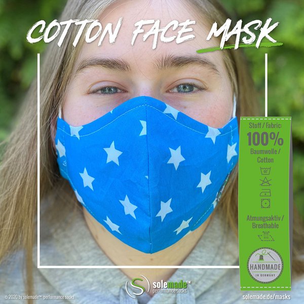 Cotton Face Mask | light blue with white star pattern