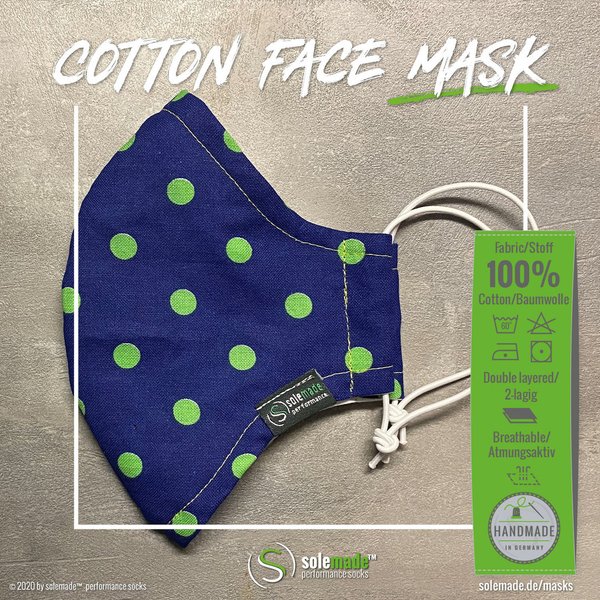 Cotton Face Mask | blue with green dots pattern