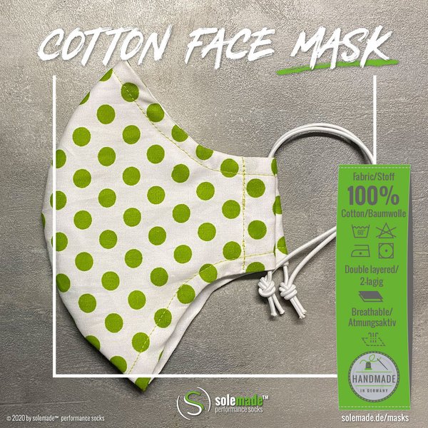 Cotton Face Mask | white with green dots pattern