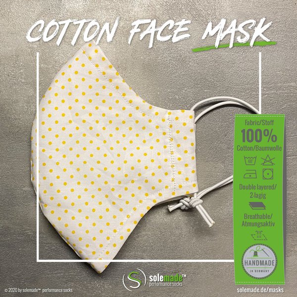 Cotton Face Mask | white with yellow dots pattern