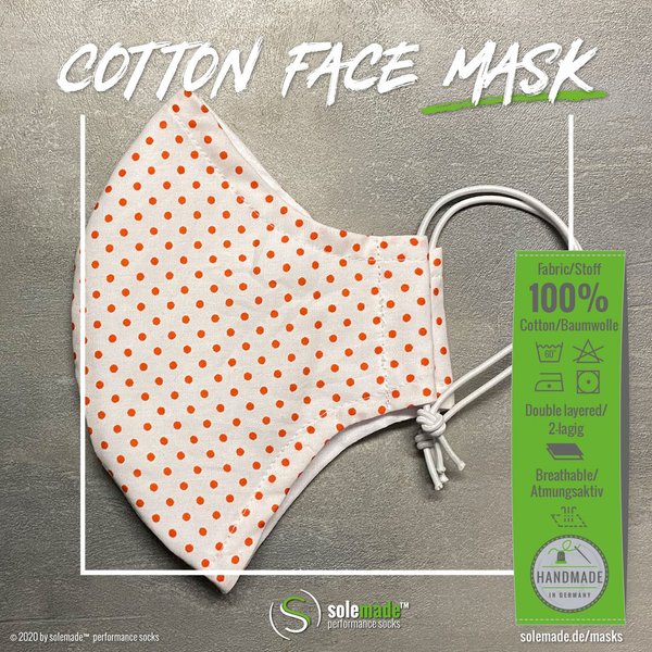 Cotton Face Mask | white with orange dots pattern
