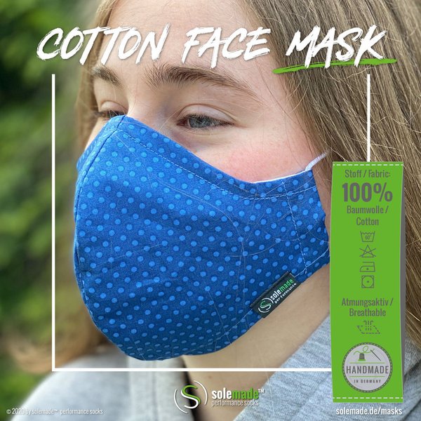 Cotton Face Mask | blue with light blue dots pattern
