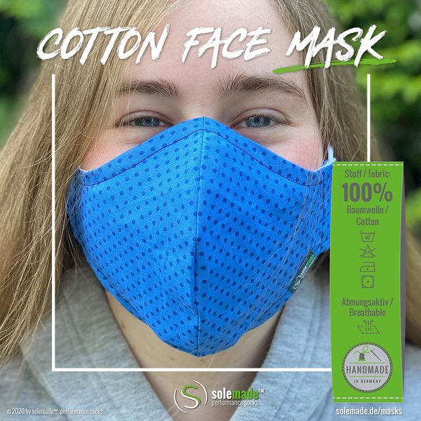 Cotton Face Mask | light blue with blue dots pattern