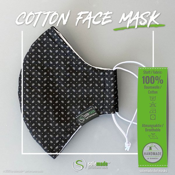 Cotton Face Mask | black white paisley pattern