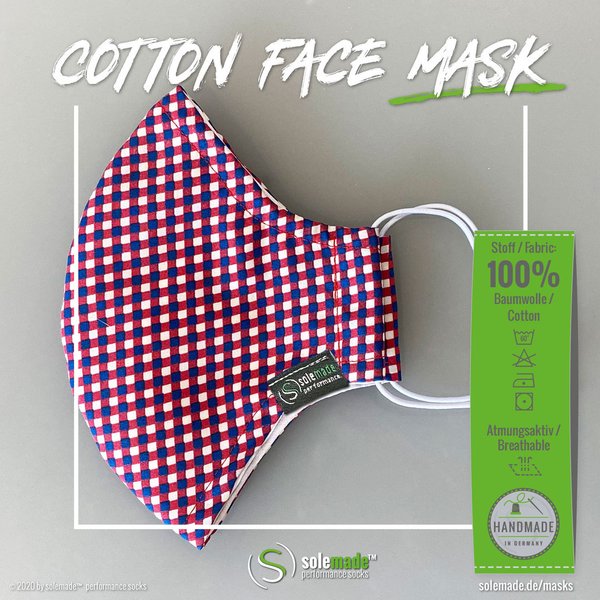 Cotton Face Mask | red/blue/white checkered pattern