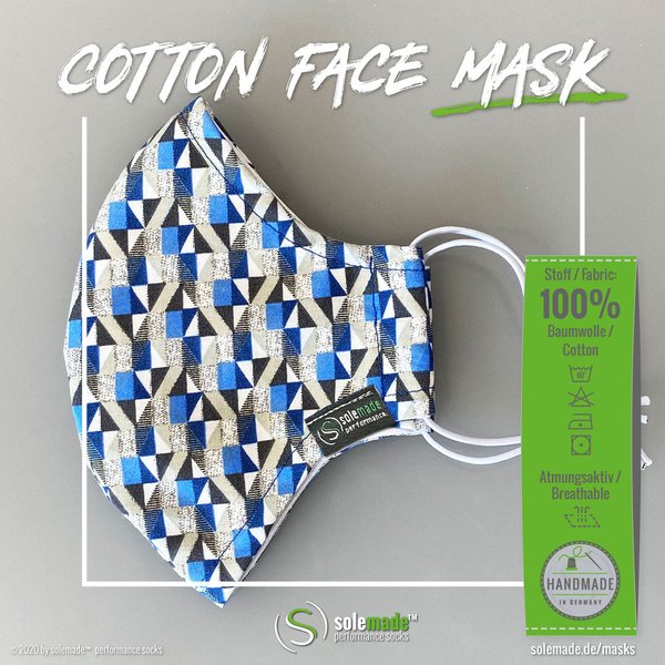 Cotton Face Mask |blue gray geo pattern