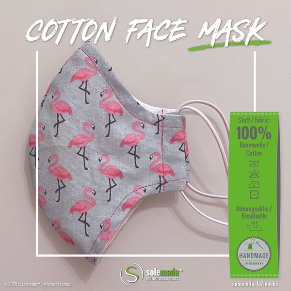 Cotton Face Mask | flamingo light blue/gray pattern