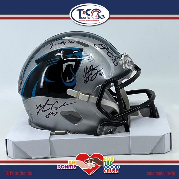 Multi-signed silver Carolina Panthers Riddell Speed Mini Helmet