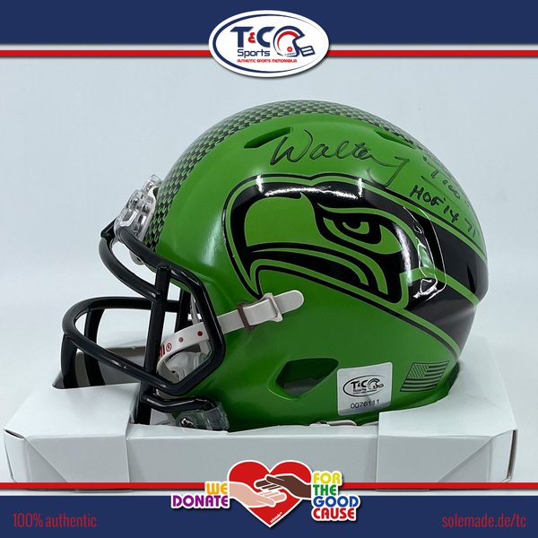 Walter Jones signed green custom Riddell Speed Mini Helmet