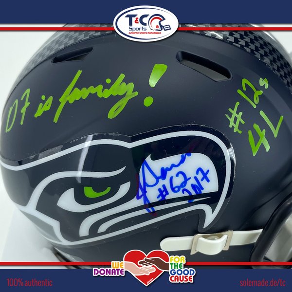 0076117 - Justin Senior signed Seattle Seahawks Riddell Speed Mini Helmet