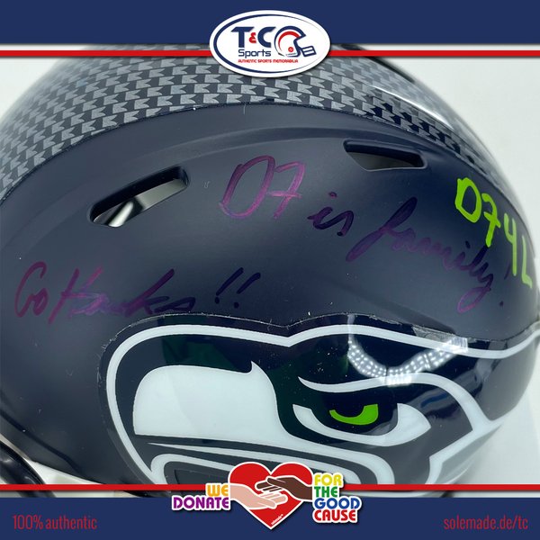0076117 - Justin Senior signed Seattle Seahawks Riddell Speed Mini Helmet