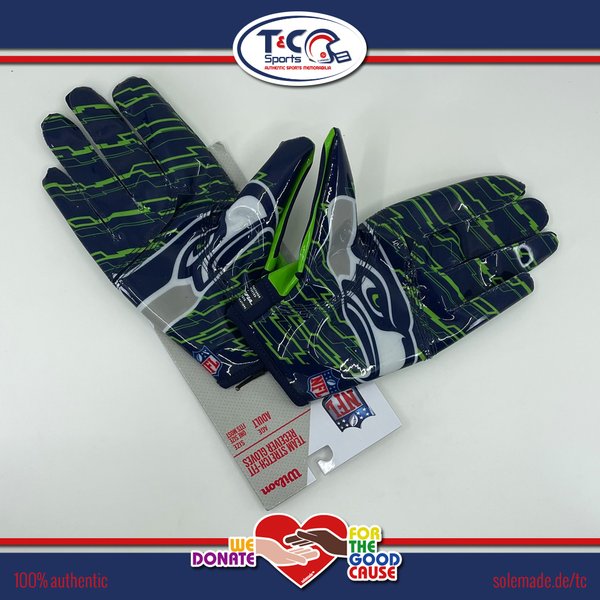 0076130 - Ugo Amadi signed Seattle Seahawks Wilson Team Stretch-Fit Receiver Gloves