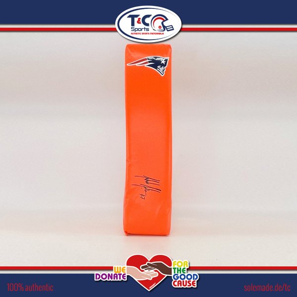 0076132 - Jakob Johnson signed orange custom New England Patriots sideline pylon