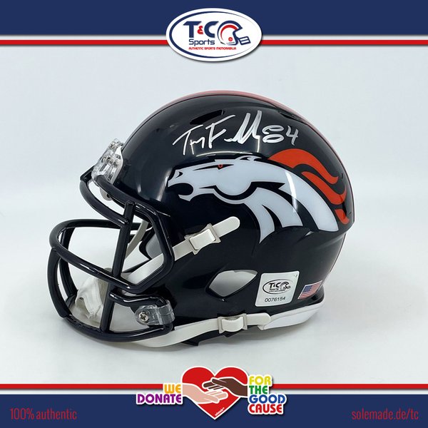 Troy Fumagalli signed blue customized Broncos Riddell Speed Mini Helmet