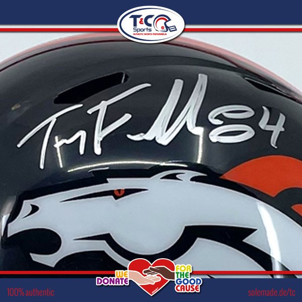 0076154 - Troy Fumagalli signed blue customized Broncos Riddell Speed Mini Helmet