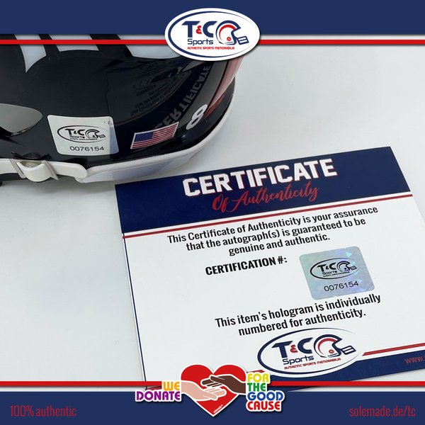 0076154 - Troy Fumagalli signed blue customized Broncos Riddell Speed Mini Helmet
