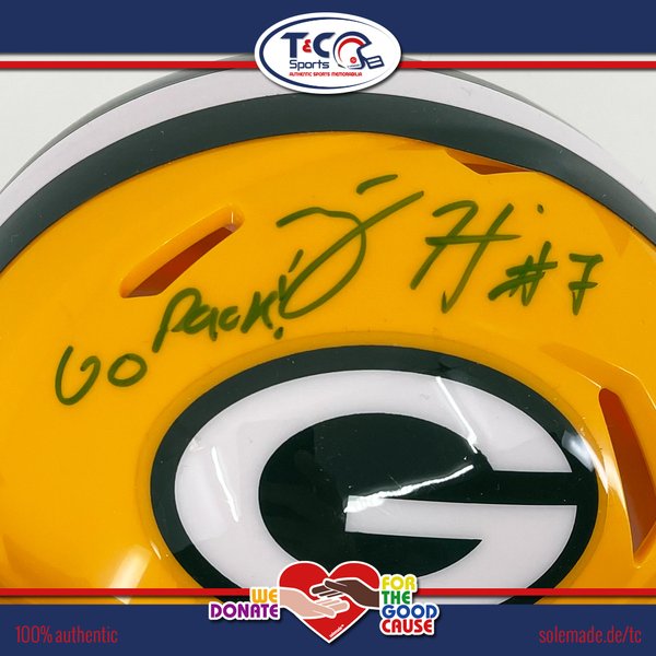 0076159 - Brett Hundley signed yellow Packers Riddell Speed Mini Helmet