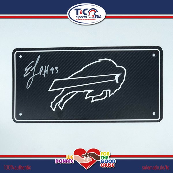 0076229 - Efe Obada signed black custom carbon-style Bills license plate