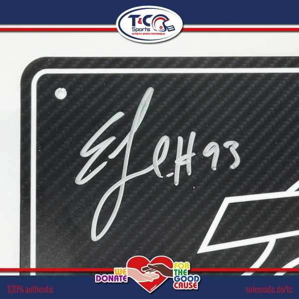 0076229 - Efe Obada signed black custom carbon-style Bills license plate