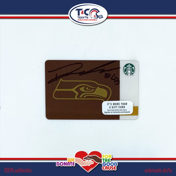 0076249 - Aaron Donkor signed brown Seattle Seahawks Starbucks Card