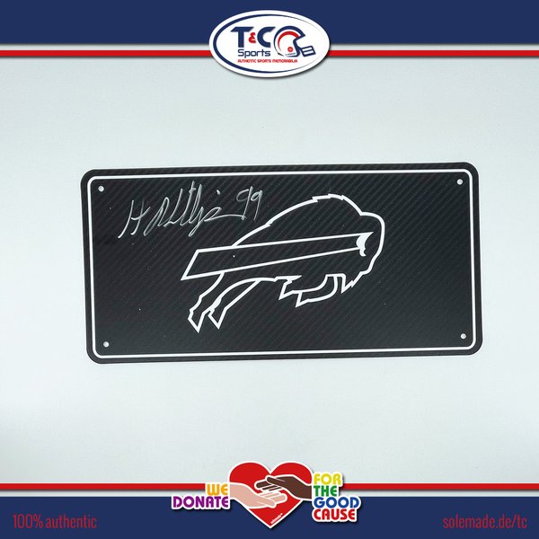 0076260 - Harrison Phillips signed black carbon-style custom Bills license plate