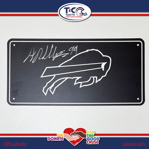 0076290 - Harrison Phillips signed black carbon-style custom Bills license plate